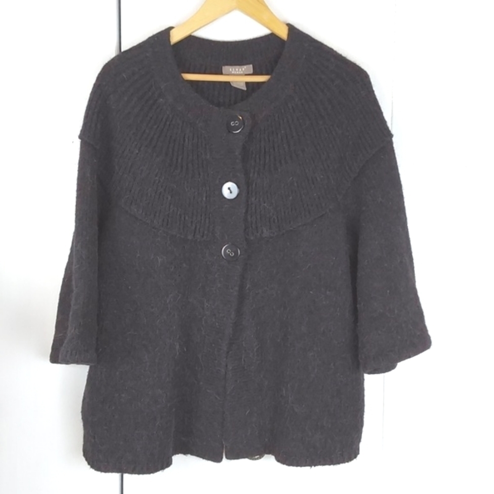 Kenar |Womens Black Alpaca Sweater Luxury Cardigan Pockets Elegant Sz.1X